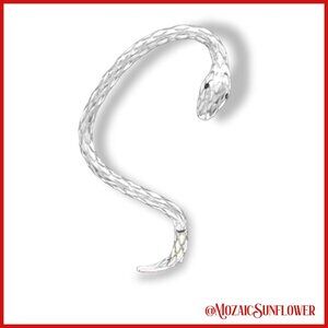 RIGHT EAR Silver 2 Piece Snake Pierced Ear Wrap Black Crystal Eye 3" Long